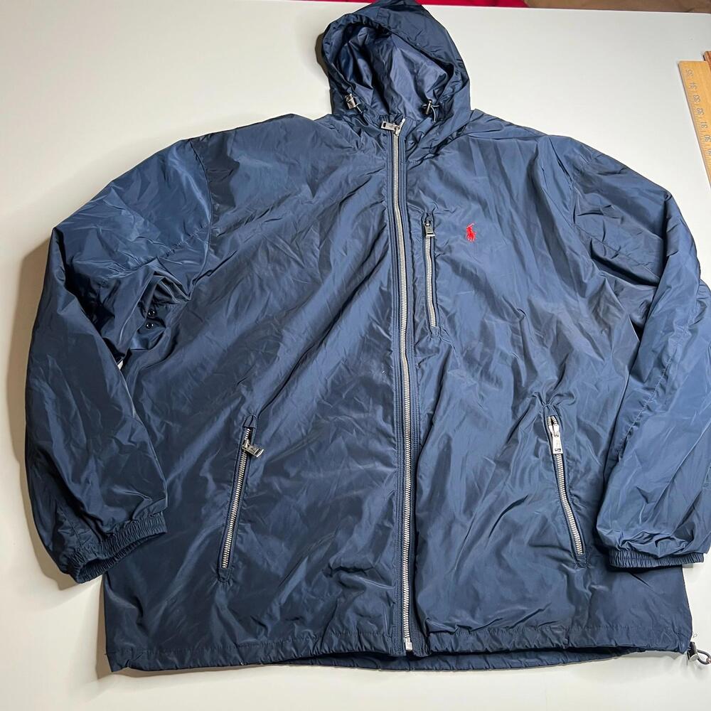 Polo Ralph Lauren Men’s Windbreaker Jacket 1XB Blue Hooded Full Zip Nylon Coat